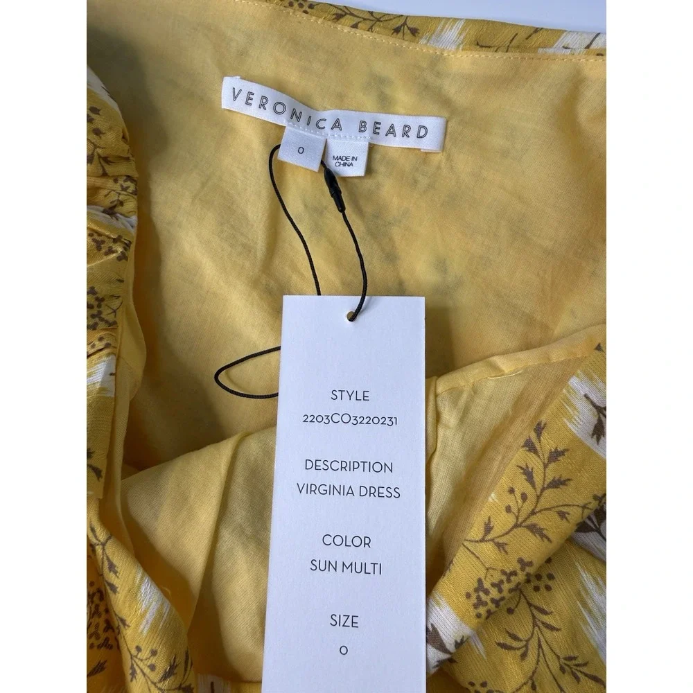 Veronica Beard Virginia Dress Size 0 Sun Multi Yellow Silk Cotton Maxi NWT